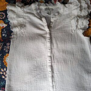 Calypso St. Barth White Lace Sleeve Cotton Blouse Top Size Medium